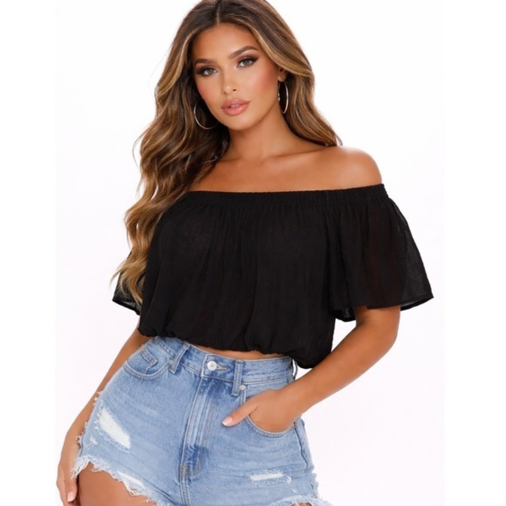 Superdry‎ Alia Off The Shoulder Black Cropped Blouse Size M